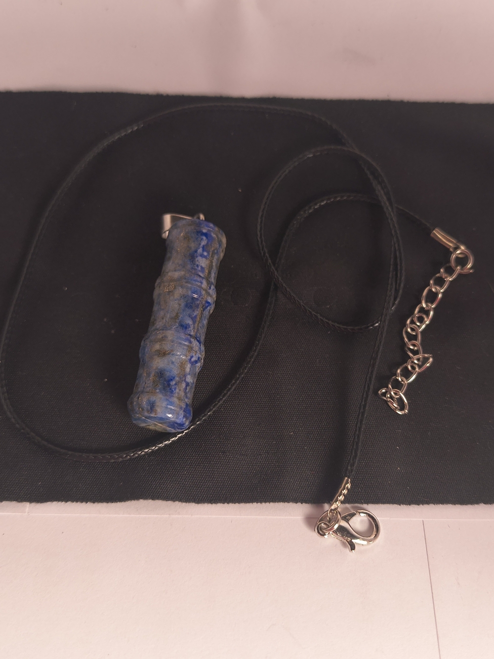 Denim Blue Lapis Lazuli Carved Bamboo Pendant Necklace 1.59" Boho